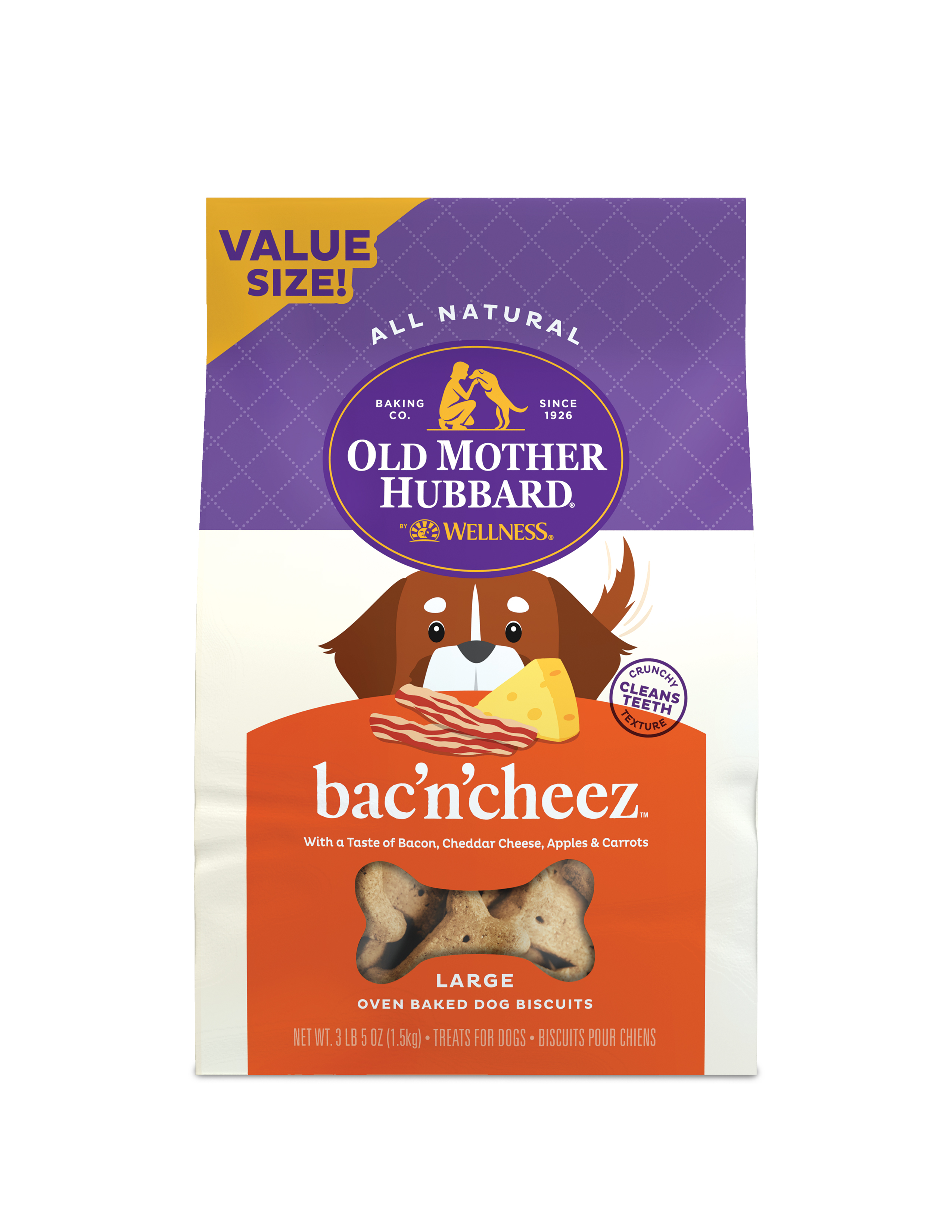 Old Mother Hubbard by Wellness Classic Bac'N'Cheez Natural Large Biscuits Dog Treats, 3.3 lb bag - image 1 of 11