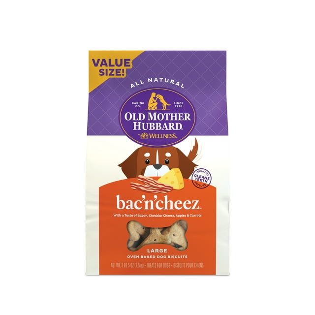 Old Mother Hubbard by Wellness Classic Bac'N'Cheez Natural Large Biscuits Dog Treats, 3.3 lb bag
