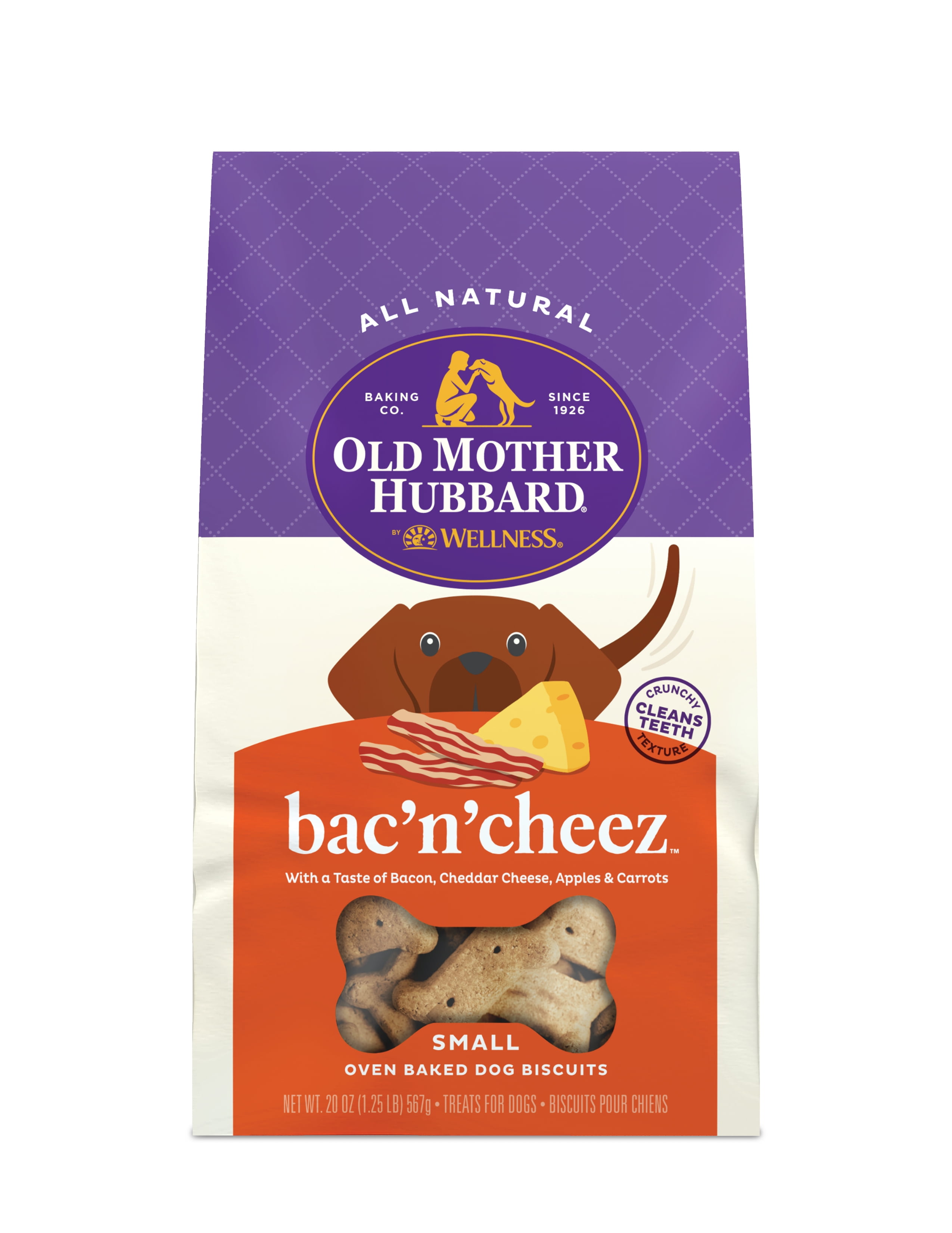 Old Mother Hubbard by Wellness Classic Bac'N'Cheez Natural Small Oven-Baked Biscuits Dog Treats, 20-oz bag Old Mother Hubbard by Wellness Classic Bac'N'Cheez Natural Small Oven-Baked Biscuits Dog Treats, 20-oz bag