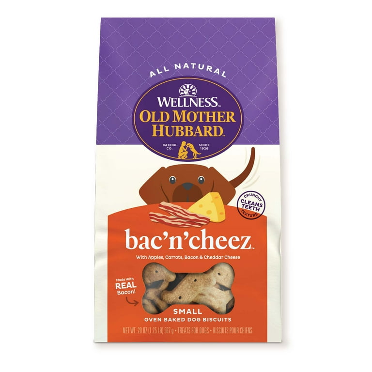 Old Mother Hubbard by Wellness Classic Bac'N'Cheez Natural Small Oven-Baked Biscuits Dog Treats, 20-oz bag Old Mother Hubbard by Wellness Classic Bac'N'Cheez Natural Small Oven-Baked Biscuits Dog Treats, 20-oz bag