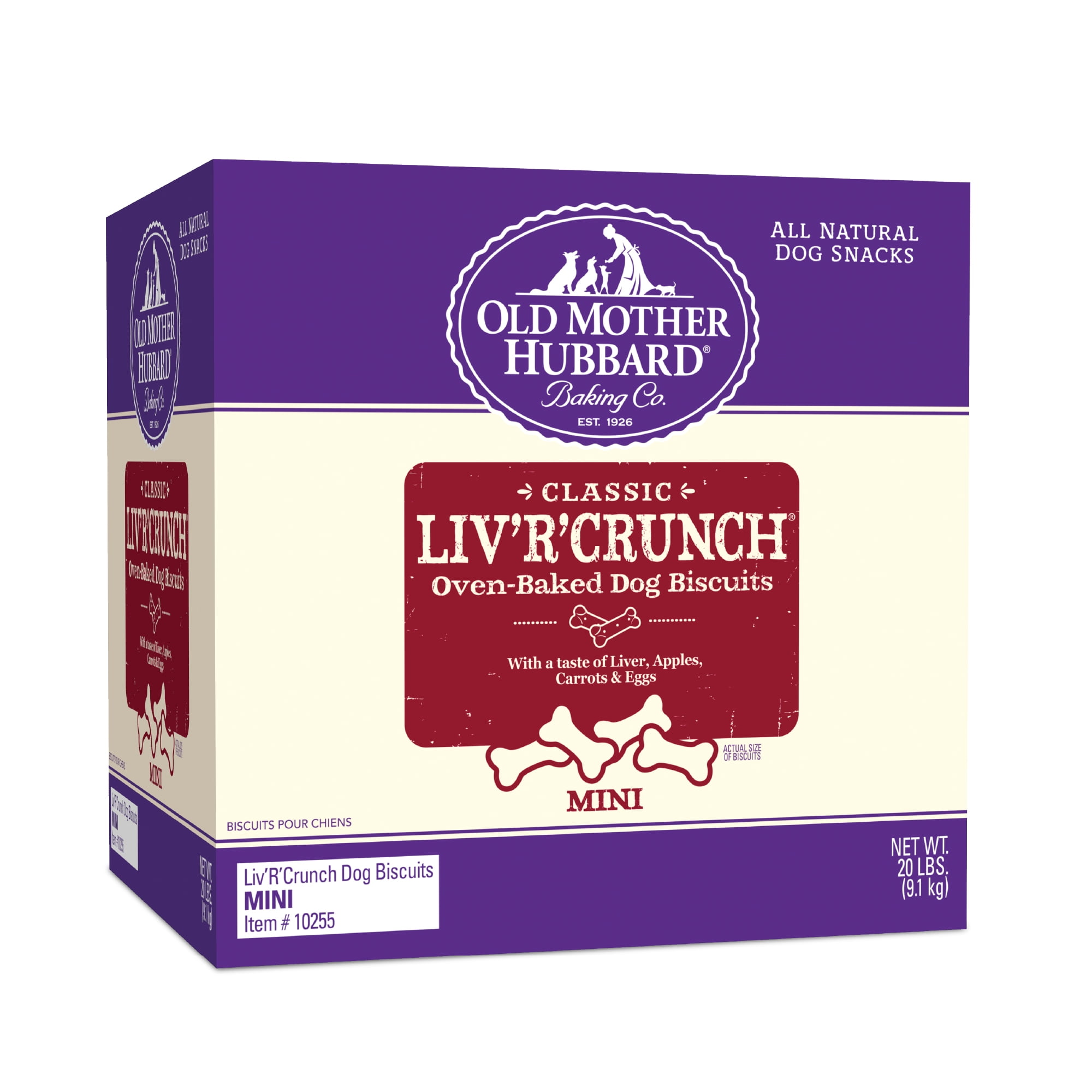 Old Mother Hubbard by Wellness Classic Liv'R'Crunch Natural Mini Oven-Baked  Biscuits Dog Treats, 20 Pound Box 