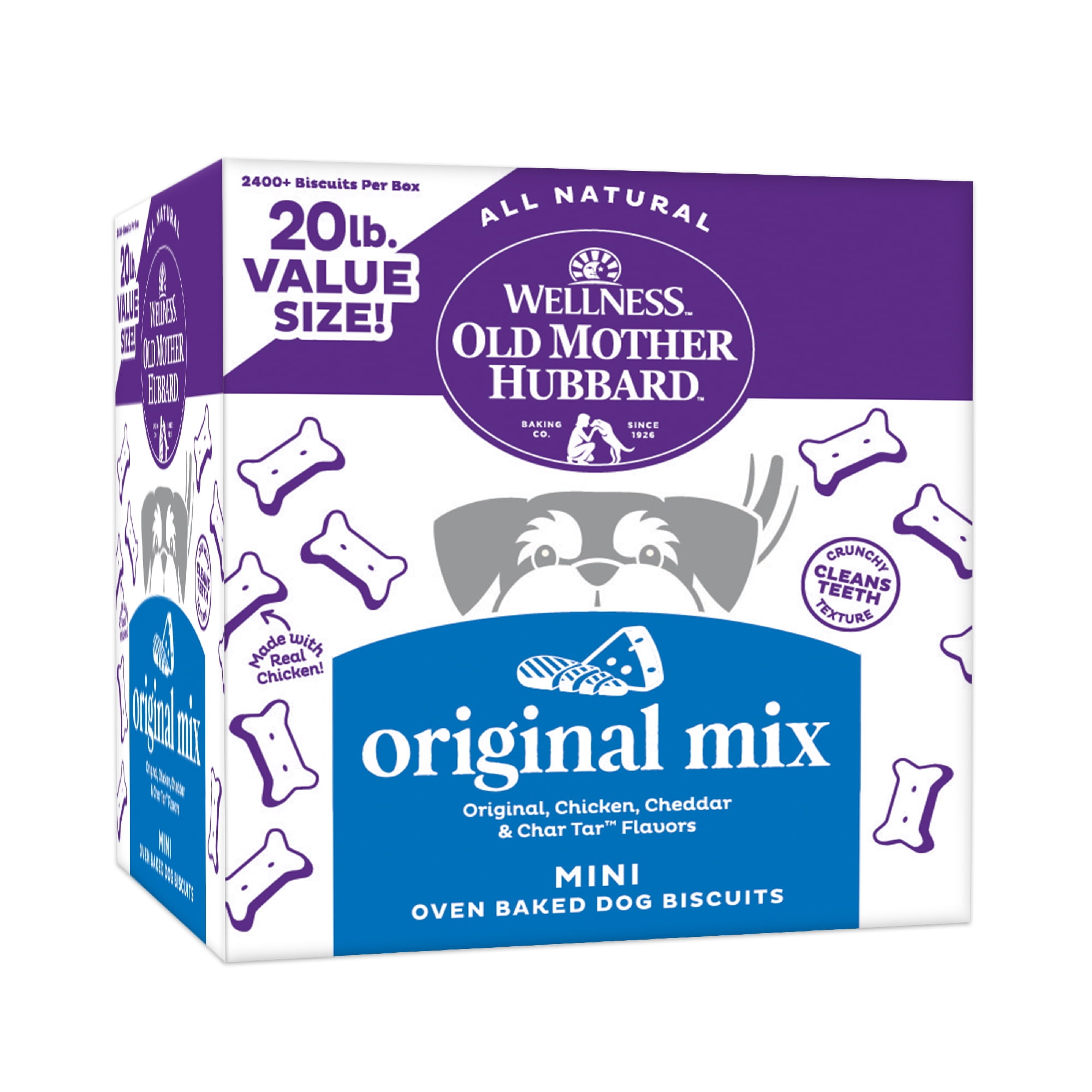 Wellness Old Mother Hubbard Classic Original Mix Dog Biscuits, Natural Training Treats, 4 Flavors, Mini Size, 20 lb Box