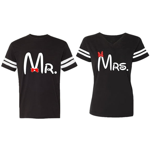 Old Mr Mrs Matching Couple Cotton Jerseys (Men Black / Women Black) (Men L / Women XXL)