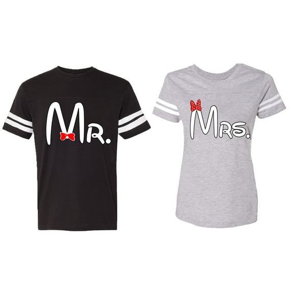 Old Mr Mrs Matching Couple Cotton Jerseys (Men Black / Women Heather) (Men M / Women XL)