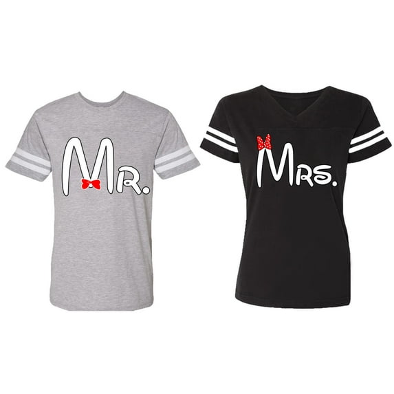 Old Mr Mrs Matching Couple Cotton Jerseys (Men Heather / Women Black) (Men XL / Women XL)