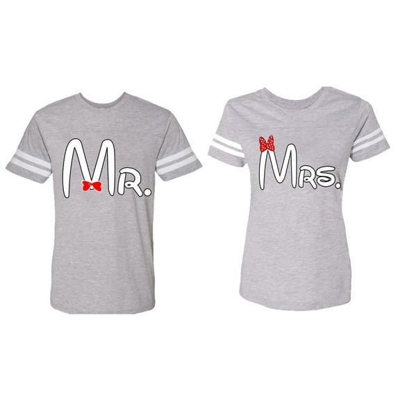 Old Mr Mrs Matching Couple Cotton Jerseys (Men Heather / Women Heather) (Men M / Women S)