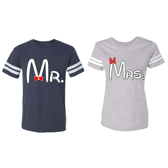 Old Mr Mrs Matching Couple Cotton Jerseys (Men Navy / Women Heather) (Men XL / Women M)