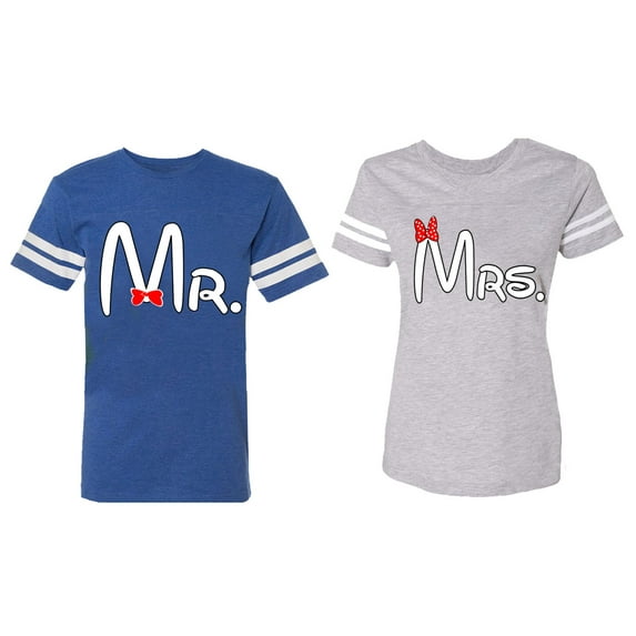 Old Mr Mrs Matching Couple Cotton Jerseys (Men Royal / Women Heather) (Men XL / Women L)