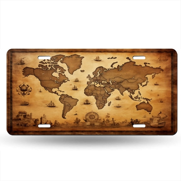 Old Nautical Map Decorative Signboard, Decorative Metal Plate with 4 Holes, 6x12inch Artistic Plate Frame