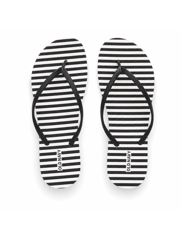 : Partially Plant Based Flip Flops, Black/White Stripes, Size: 11