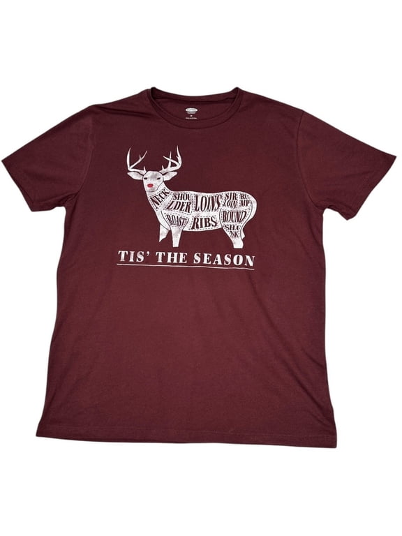 Old Navy Red Wine Tis The Season Deer Mens Blend T-Shirt