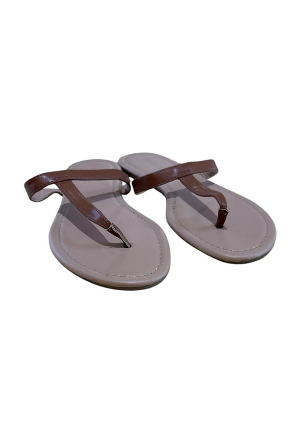 Sandals, Faux Leather, T-strap/Brown, Size 8