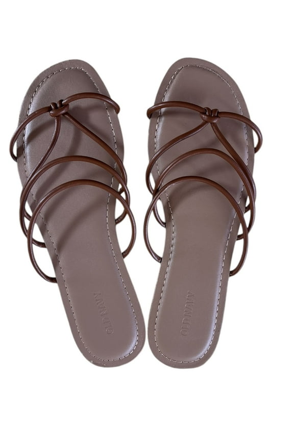 Brown Knotted Straps Faux Leather Sandals Size 9