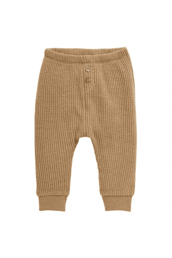 Unisex Thermal-Knit Buttoned Jogger Pant in Brown, Size 0-3M