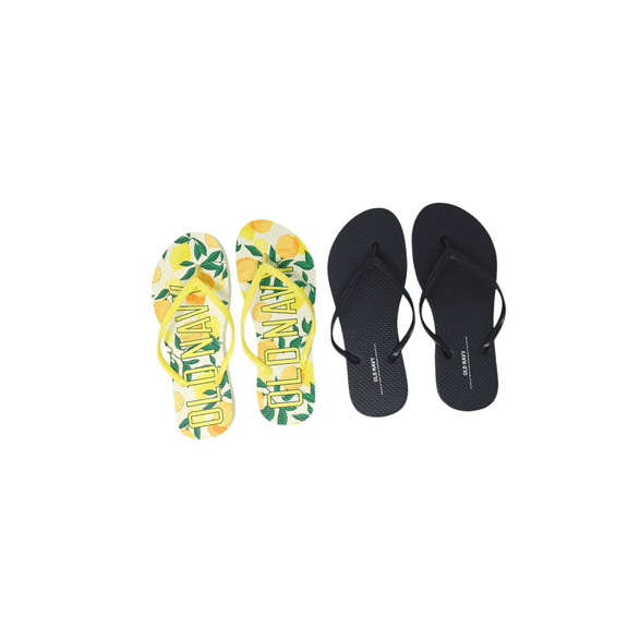 Old Navy Women Beach Summer Casual Flip Flop Sandals (7 Lemon Logo & Black Flip flops)