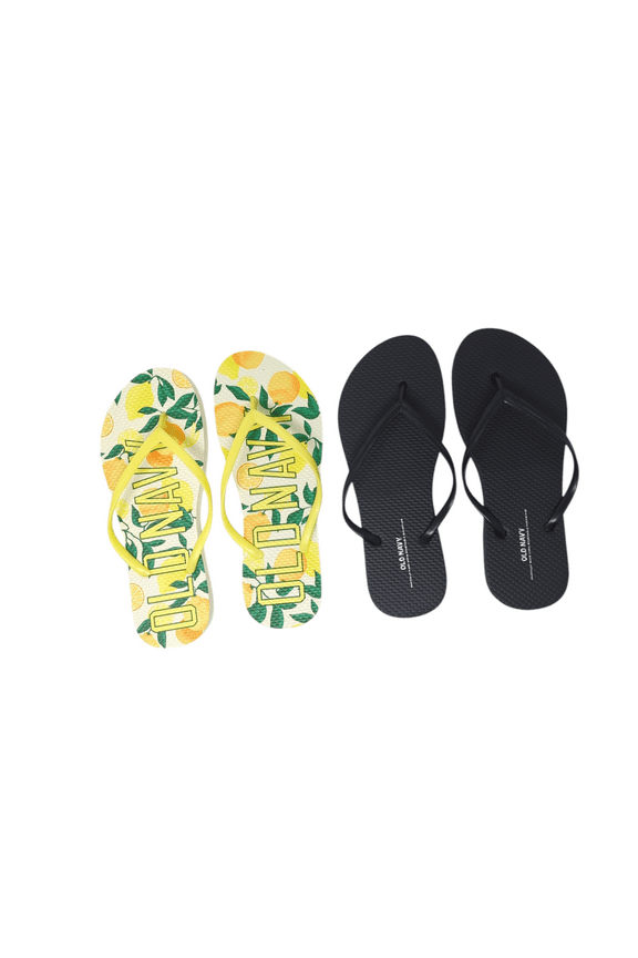 Women Beach Summer Casual Flip Flop Sandals (7 Lemon Logo & Black Flip flops)