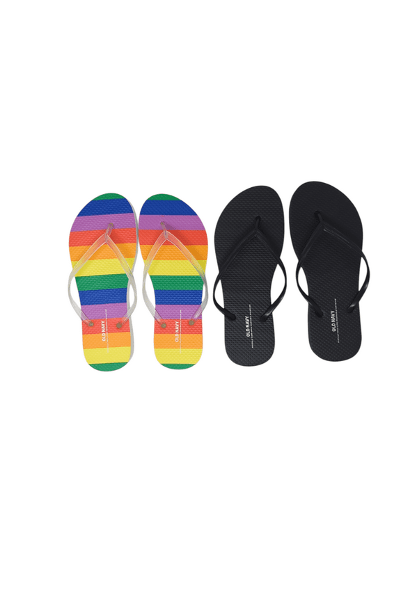 Women Beach Summer Casual Flip Flop Sandals (7 Rainbow Stripes & Black Flip flops)