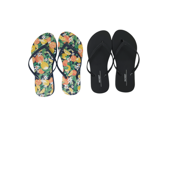 Old Navy Women Beach Summer Casual Flip Flop Sandals (9 Fruit Print & Black Flip flops )