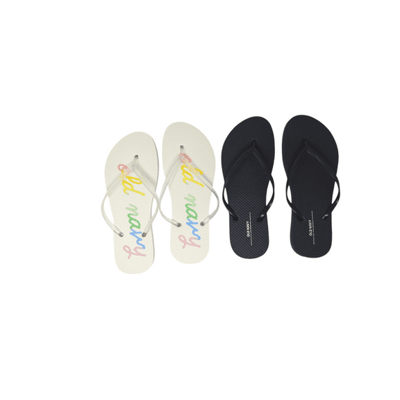 Old Navy Women Beach Summer Casual Flip Flop Sandals (9 White Script & Black Flip flops)