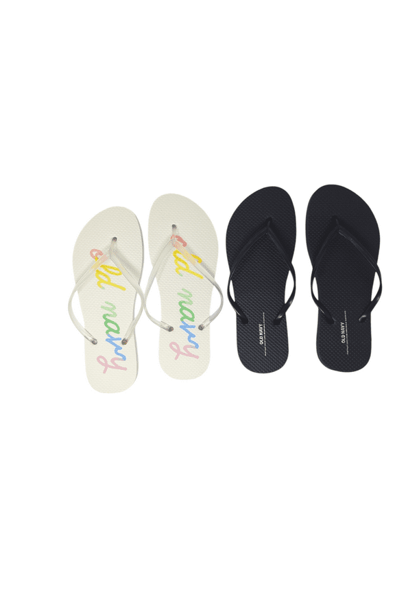 Women Beach Summer Casual Flip Flop Sandals (9 White Script & Black Flip flops)
