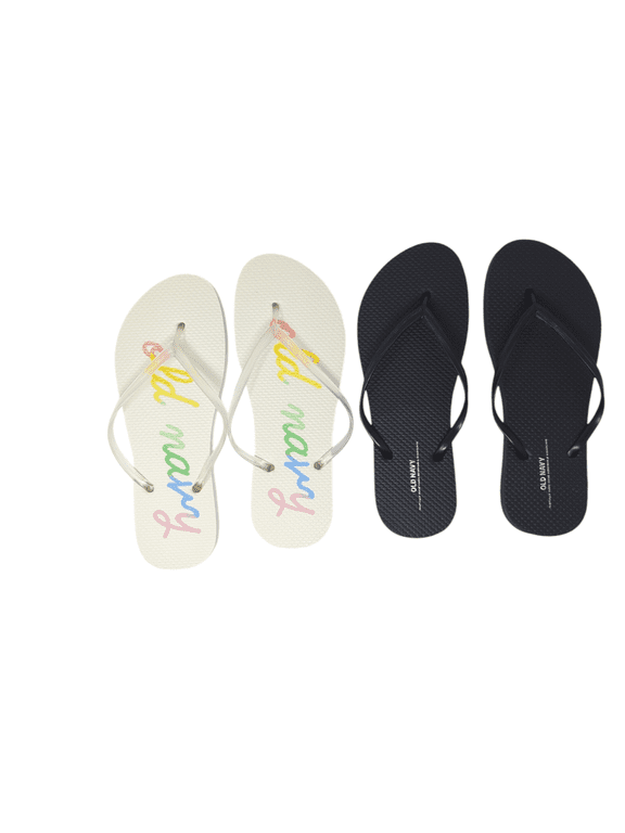 Women Beach Summer Casual Flip Flop Sandals (9 White Script & Black Flip flops)