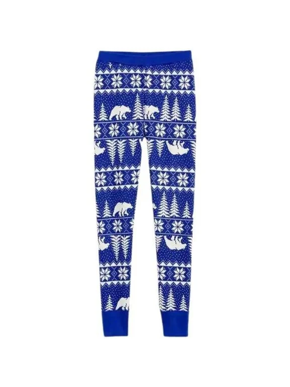 Womens Thermal Pajama Pants XXL Blue Bears Trees Holiday Winter Snowflakes Plus Size