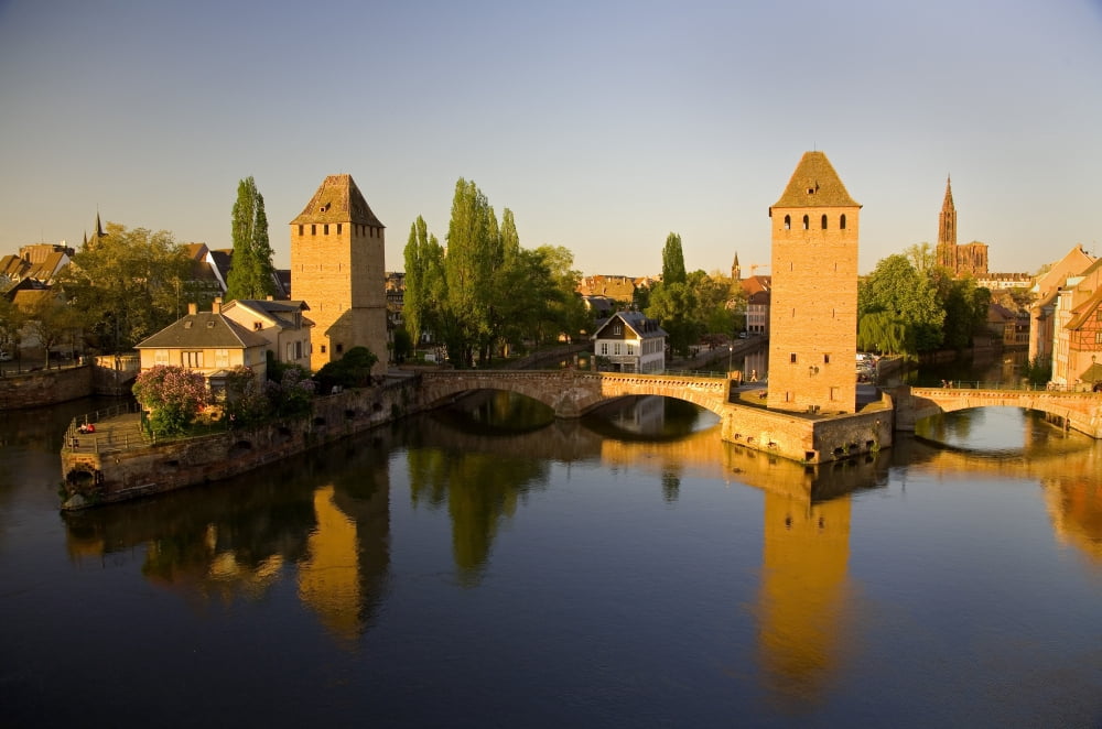 Old Neighbourhood Of Petite-France With Strasbourg Cathedral In Background Strasbourg Alsace Region France Canvas Art - John Sylvester Design Pics (36 x 22)