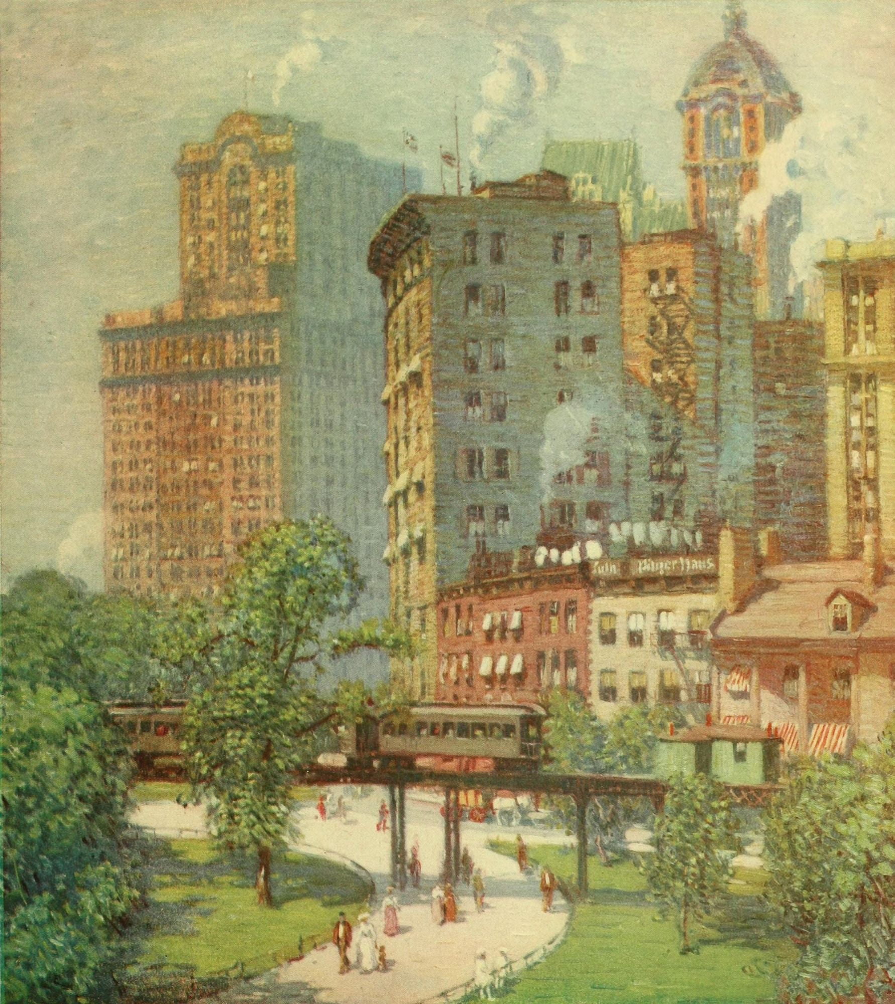 Old New York Yesterday & Today 1922 Battery Park & State St NY Canvas Art - Everett L Warner (24 x 36)