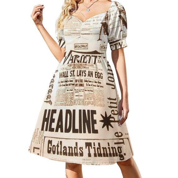 Old Newspaper Dress Gold Butterflies Print Festival Dresses Summer Street Wear Casual Dress Design Clothes 4XL 5XL