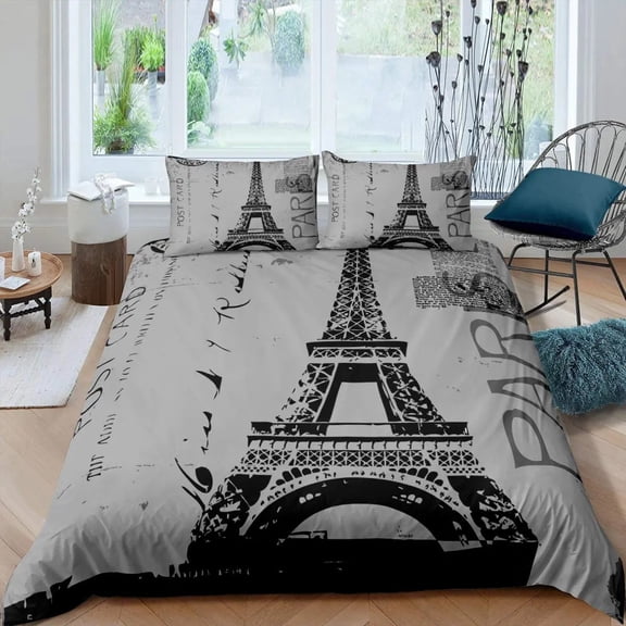 Old Newspaper Duvet Cover Set Vintage French Bedding Set Brown Quilt Cover for Kids Boys Teens Polyester Comforter Cover