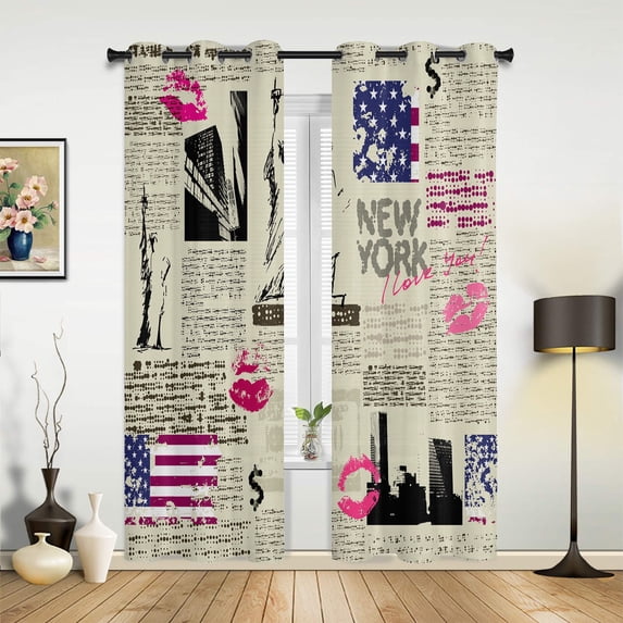 Old Newspaper Festival Halloween Window Curtains Curtain Lights Living Room Bathroom Kitchen Fabric Decor Kids