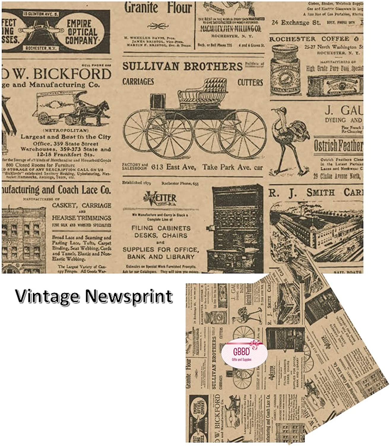 Old Newsprint Tissue Paper Vintage Designs for Gift Wrapping 24