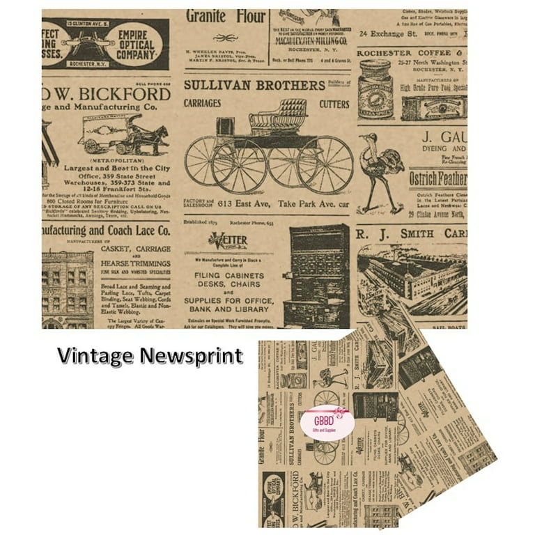 Old Newsprint Tissue Paper - with Vintage Designs For Gift