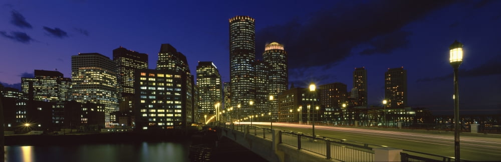 Old Northern Avenue Bridge with skyscrapers in the background Boston Massachusetts USA Canvas Art - Panoramic Images (27 x 9)
