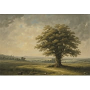 Old Oak Tree on The Plains Vintage Oil Painting - 12" x 18" Art Print Wall Decor