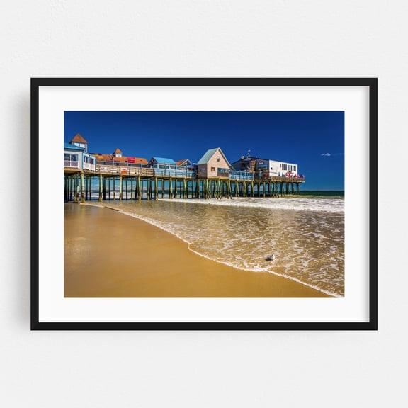 Old Orchard Beach Pier 01 - Old Orchard Beach Maine Photography Beach Coast Ocean Beach House Landscape Travel Poster Architecture Black Framed Wall Art Print 5 x 7 inches
