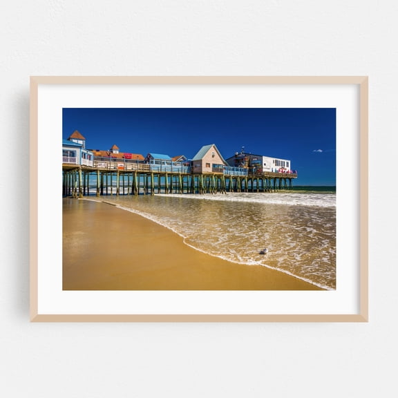 Old Orchard Beach Pier 01 - Old Orchard Beach Maine Photography Oak Framed Wall Art Print 24 x 30 inches