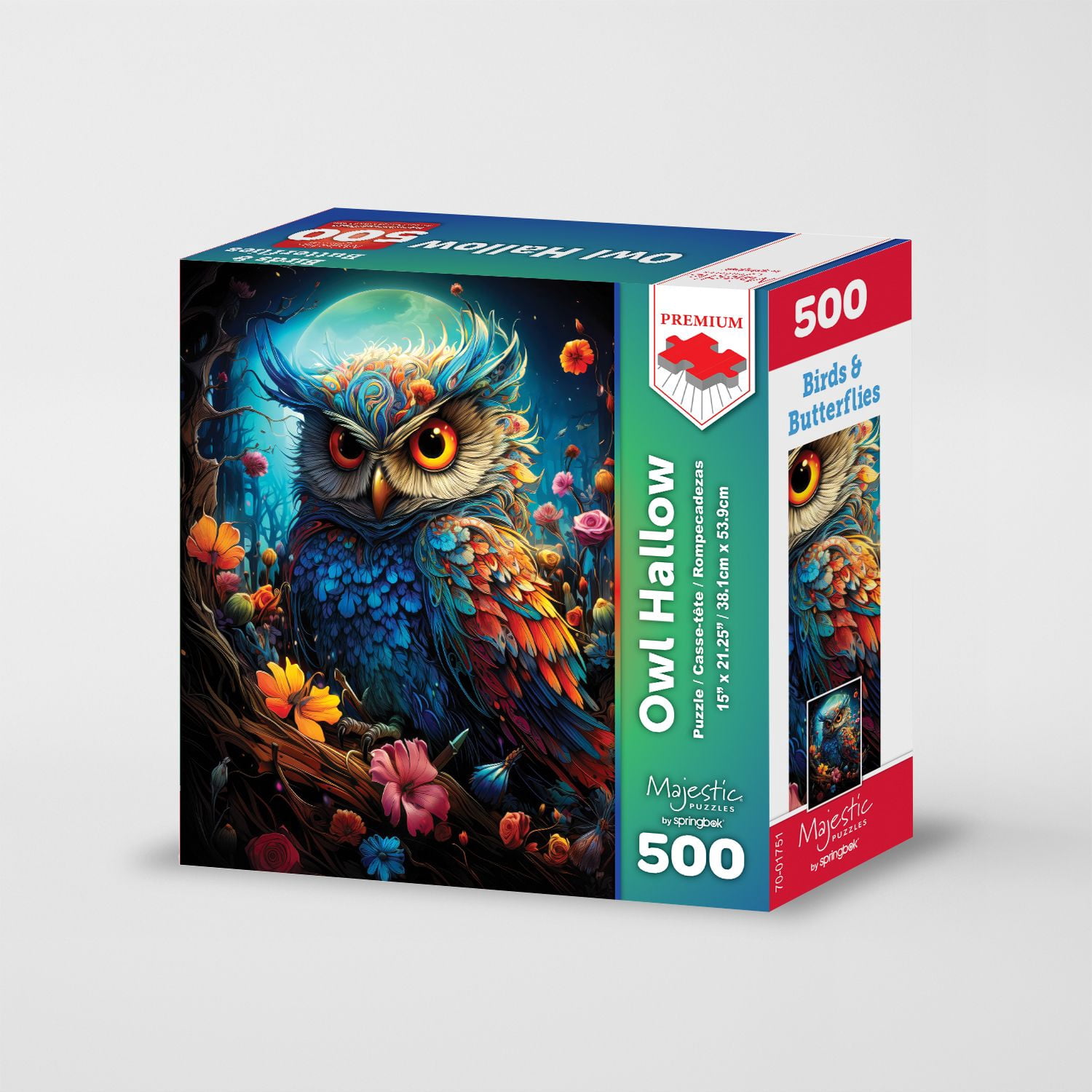 ZENWAWA Owl Flying Flowers Jigsaw Puzzle – 500 Pieces, Alphabet Back, Storage Bag & Picture – 29.5×19.7 Inches