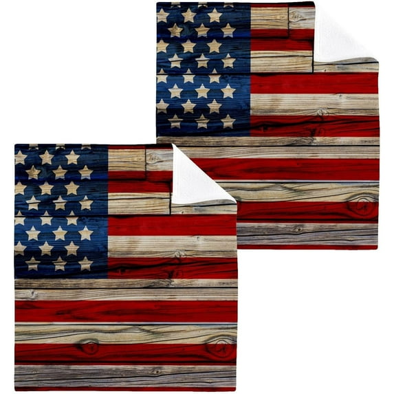 Old Painted American Flag Washcloth 12x12in Set, 6 Pack Absorbent Cotton Towel Square Kitchen Dishes Towels, Soft Cleaning Face Hand Towel Fast Drying Wash cloth