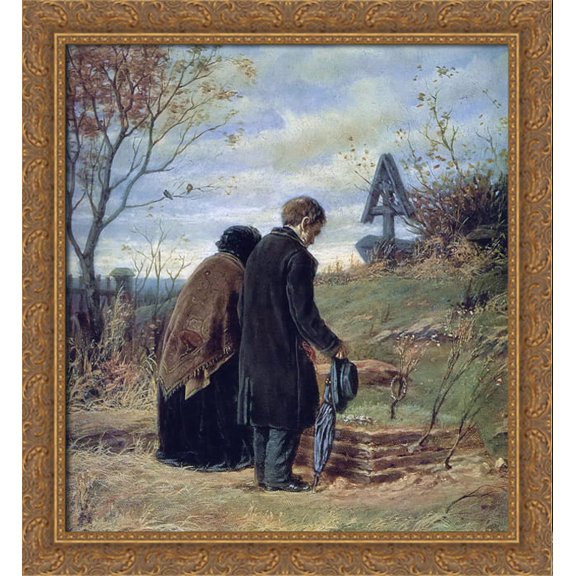 Old Parents Visiting the Grave of Their Son 28x30 Large Gold Ornate Wood Framed Canvas Art by Vasily Perov