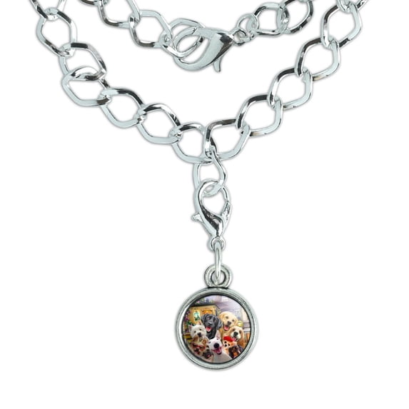 Old Paris Eiffel Tower Dogs Selfie Silver Plated Bracelet with Antiqued Charm