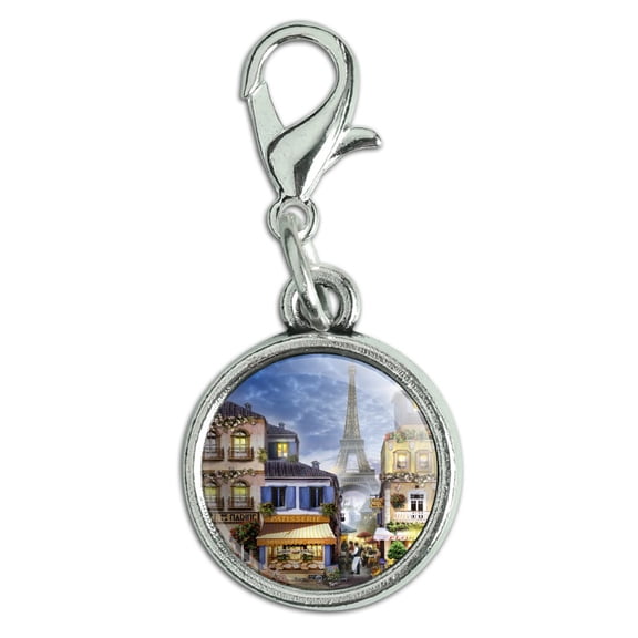 Old Paris France Eiffel Tower Antiqued Bracelet Pendant Zipper Pull Charm with Lobster Clasp