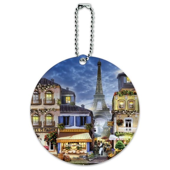 Old Paris France Eiffel Tower Round Luggage ID Tag Card Suitcase Carry-On