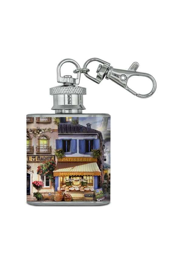 Old Paris France Eiffel Tower Stainless Steel 1oz Mini Flask Key Chain