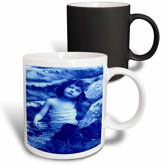 3drose, Old Photo of Little Blue Mermaid, 11oz Magic Transforming Mug