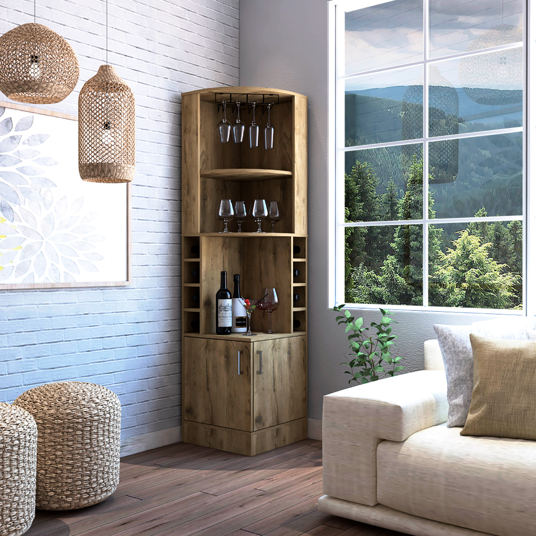 Old Pine Finish - Middle Display Area - Living Room Bar - Organize Wine ...