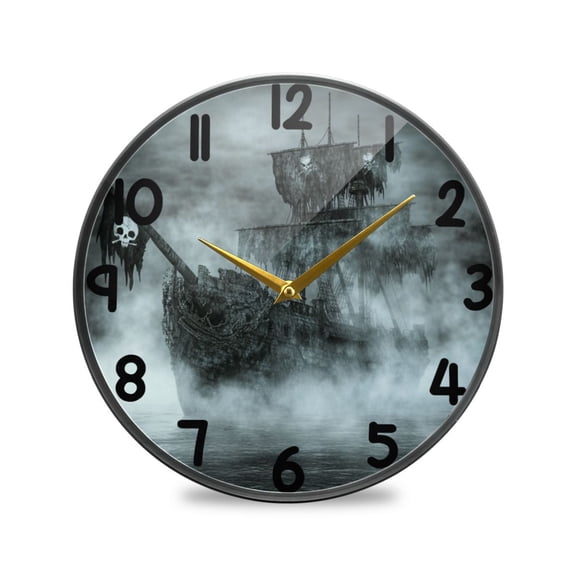 Old Pirate Ship Round Acrylic Wall Clock Silent Battery Operated Home Decor for Living Room Bedroom