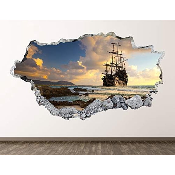 Old Pirate Ship Wall Decal Art Decor 3D Smashed Ocean Sticker Poster ...