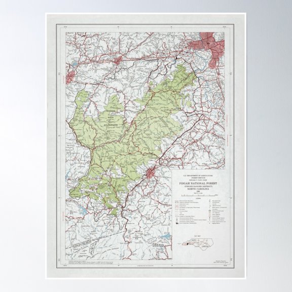 Old Pisgah National Forest Map (1966) Vintage Nc Appalachian Mountains Woodland Reserve Atlas Poster Wall Art, Modern Wall Decor, 8x12 UNFRAMED