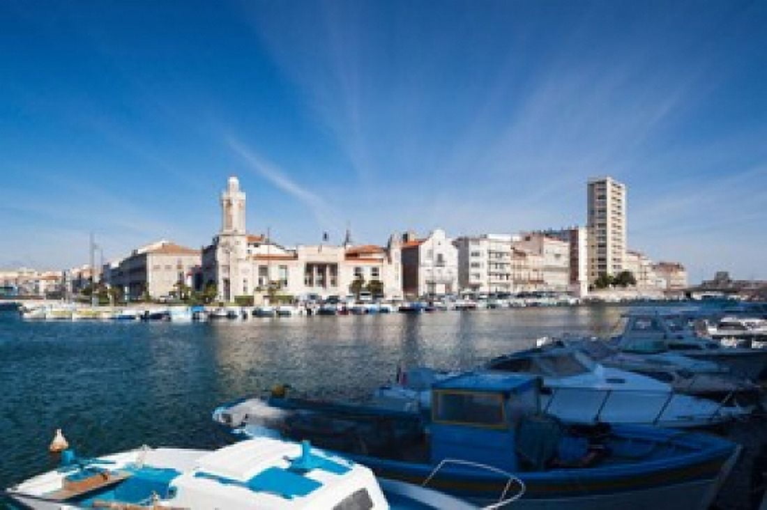 Old Port with city at the waterfront Sete Herault Languedoc-Roussillon France Canvas Art - Panoramic Images (36 x 24)